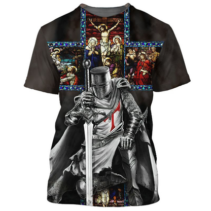 Knight Templar Warrior Knee Before Jesus Tee Shirt 3D Sublimation God On Shirts TO1675
