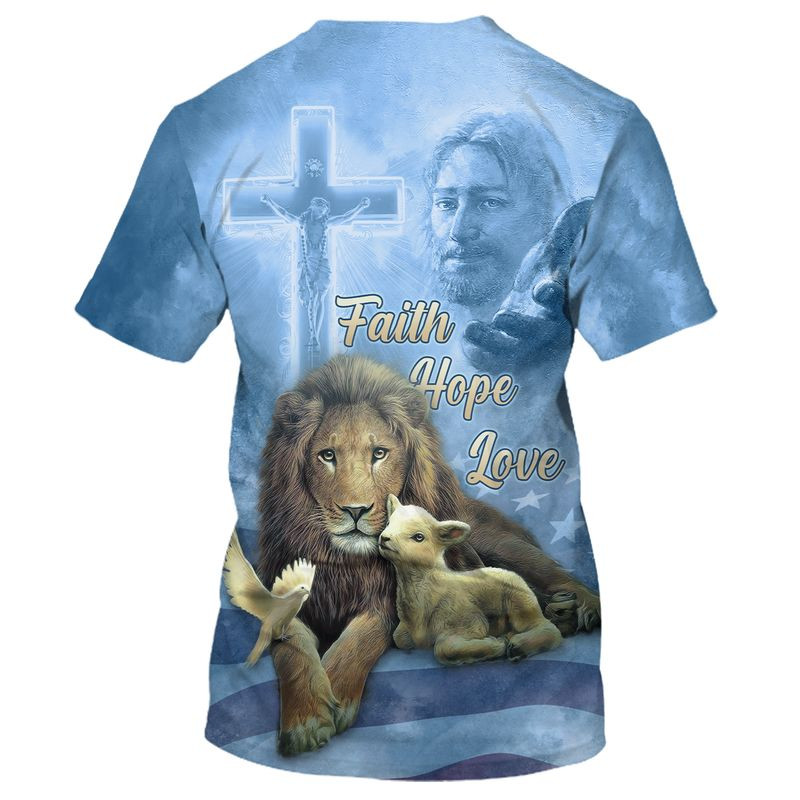 Faith Hope Love Blue T Shirt Men Women Lion Under God Tee Shirts TO1673