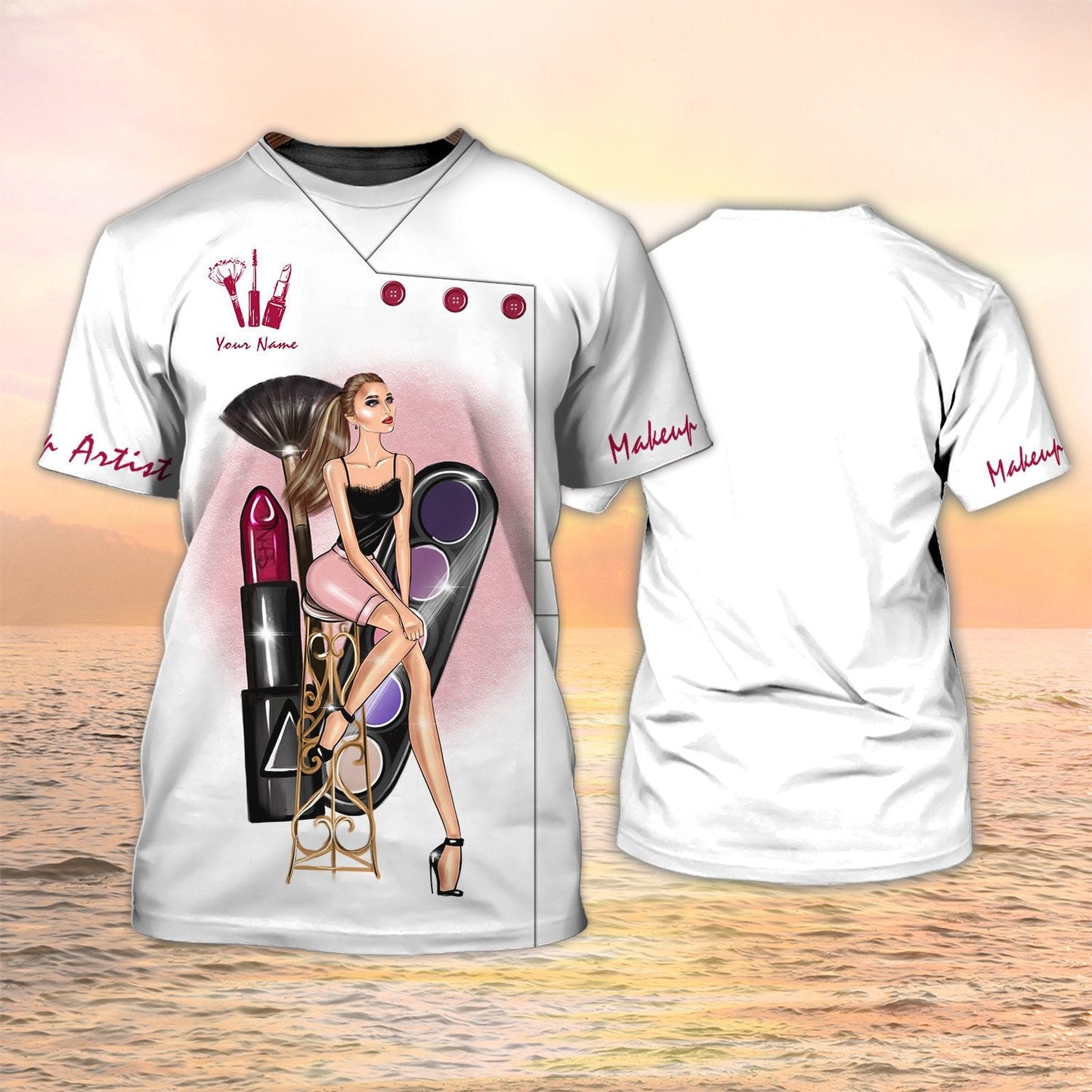 Makeup Artist Custom Shirts Beauty Salon Uniform White 3D Shirt For Makeup Technican TO2137