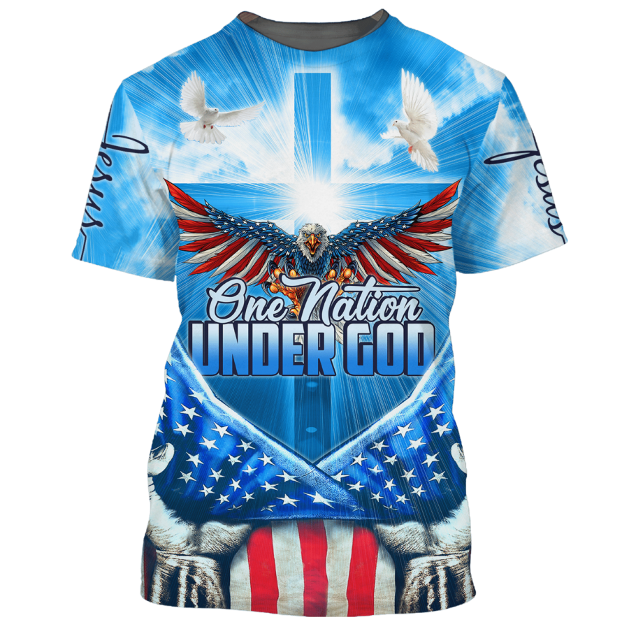 3D Sublimation American Eagle On Shirt One Nation Under God Blue Shirts USA Flag Pattern TO1664