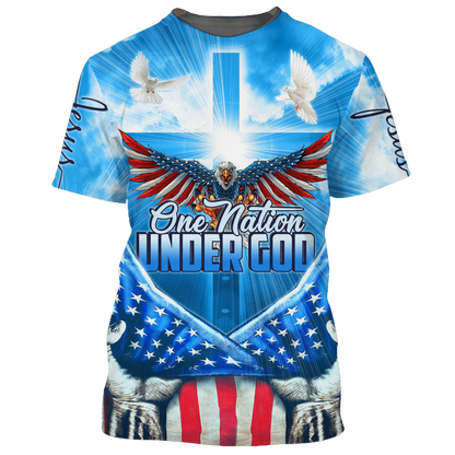 3D Sublimation American Eagle On Shirt One Nation Under God Blue Shirts USA Flag Pattern TO1664