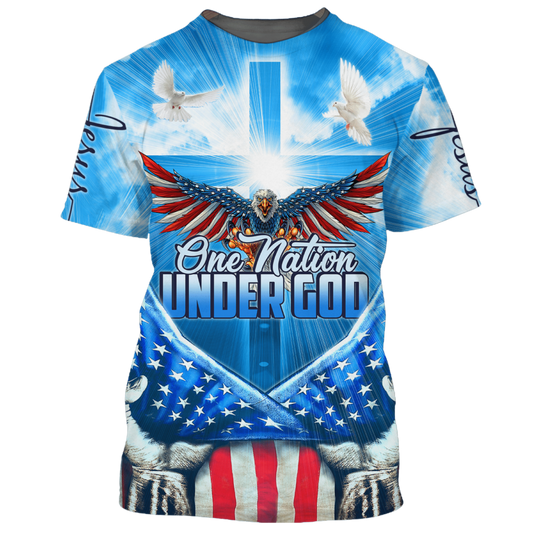 3D Sublimation American Eagle On Shirt One Nation Under God Blue Shirts USA Flag Pattern TO1664
