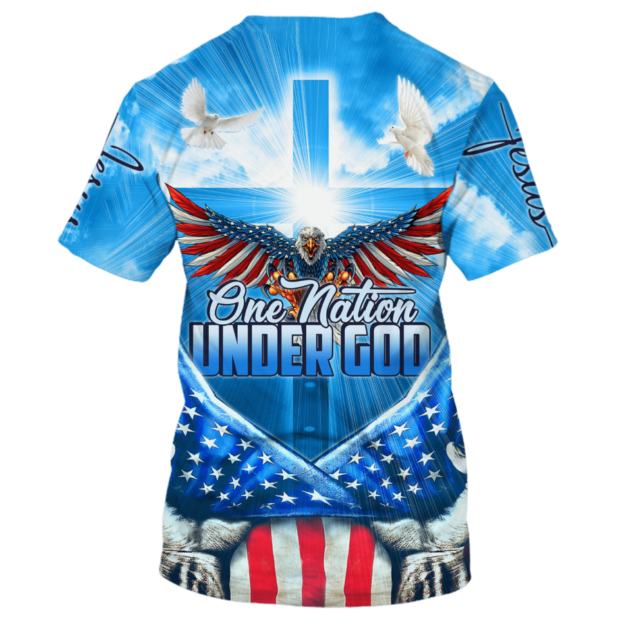 3D Sublimation American Eagle On Shirt One Nation Under God Blue Shirts USA Flag Pattern TO1664