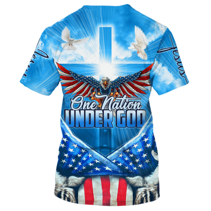 3D Sublimation American Eagle On Shirt One Nation Under God Blue Shirts USA Flag Pattern TO1664