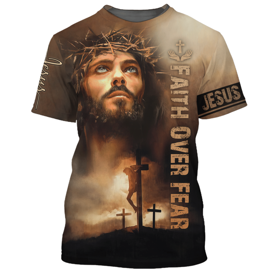 3D All Over Printed Christian Jesus Shirt Faith Over Fear T Shirt Men Women I Love God Shirts TO1661