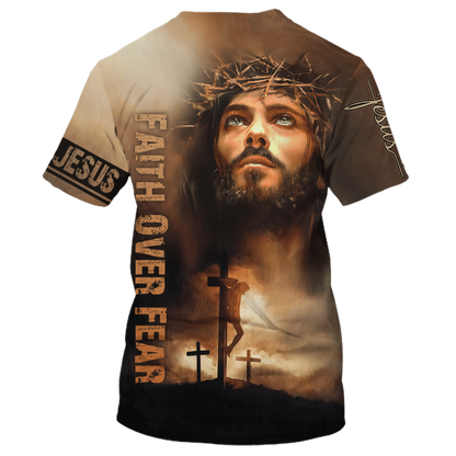 3D All Over Printed Christian Jesus Shirt Faith Over Fear T Shirt Men Women I Love God Shirts TO1661