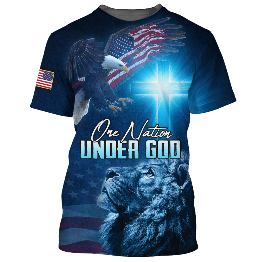One Nation Under God T Shirt Patriot Jesus And Lion Shirts American Patriotic Gifts TO1657