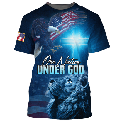 One Nation Under God T Shirt Patriot Jesus And Lion Shirts American Patriotic Gifts TO1657