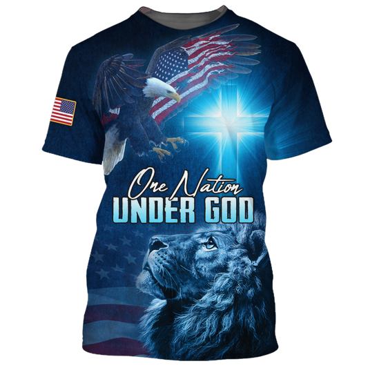 One Nation Under God T Shirt Patriot Jesus And Lion Shirts American Patriotic Gifts TO1657