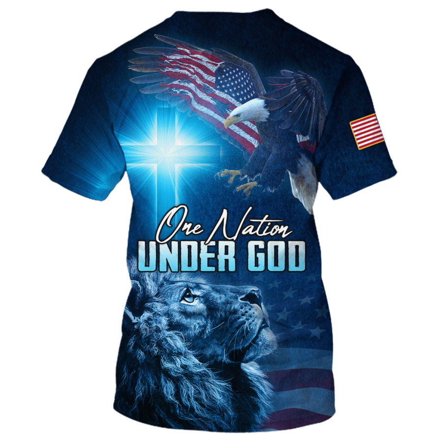 One Nation Under God T Shirt Patriot Jesus And Lion Shirts American Patriotic Gifts TO1657