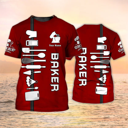 Custom Baker T Shirt Bakery Chef Uniform Red TO2050