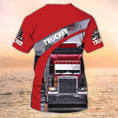 Custom Red Trucker T Shirt Men Women 3D Truck Sublimation On Shirt Gift For Trucker TO2017