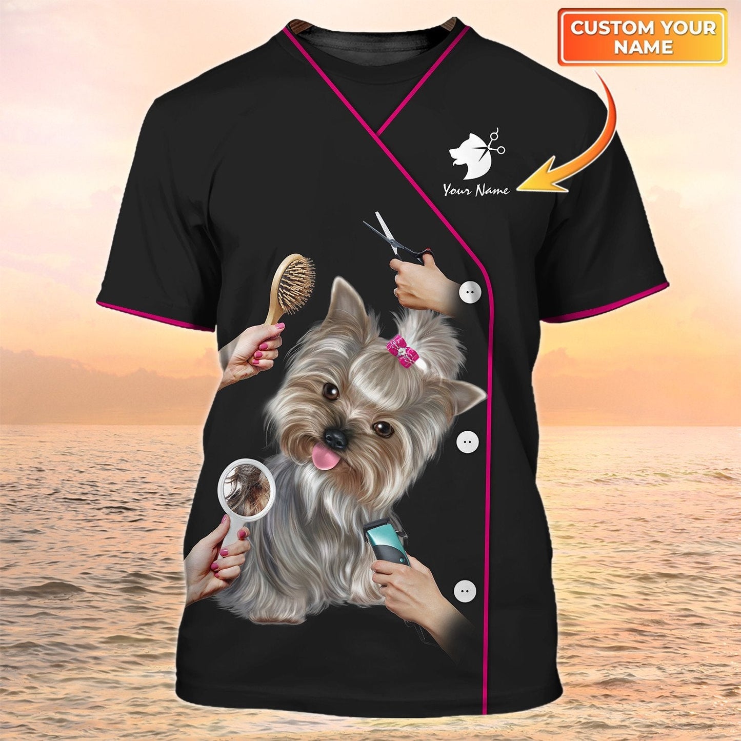 Dog Groomer Custom Tshirt Grooming Salon Uniform Black TO2083