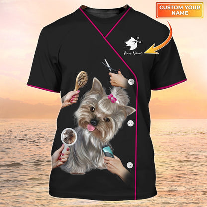 Dog Groomer Custom Tshirt Grooming Salon Uniform Black TO2083