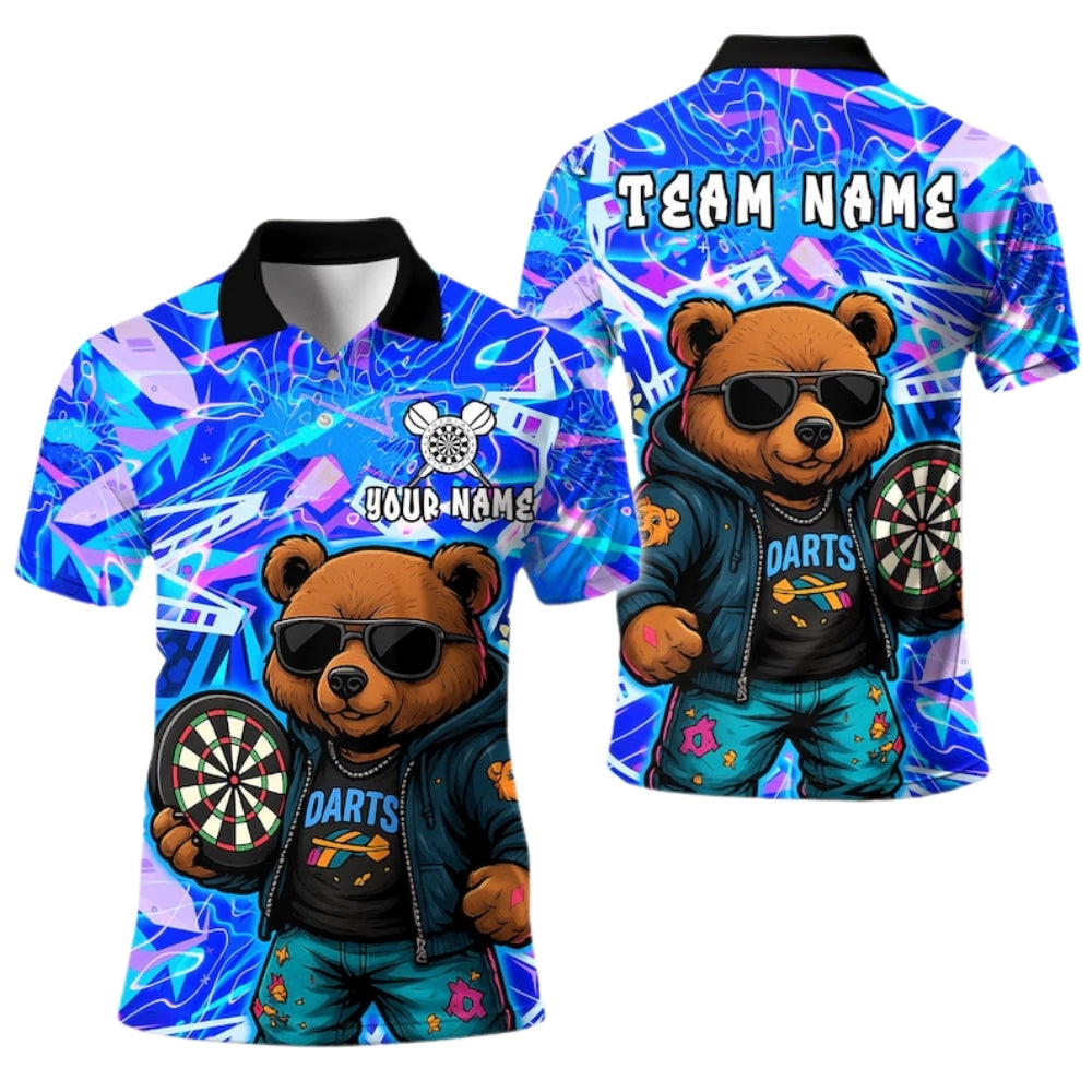 Custom Bear Graffiti Darts Men Polo Shirts, Custom Bear Darts Team Shirts DE0038