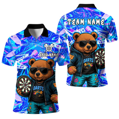 Custom Bear Graffiti Darts Men Polo Shirts, Custom Bear Darts Team Shirts DE0038