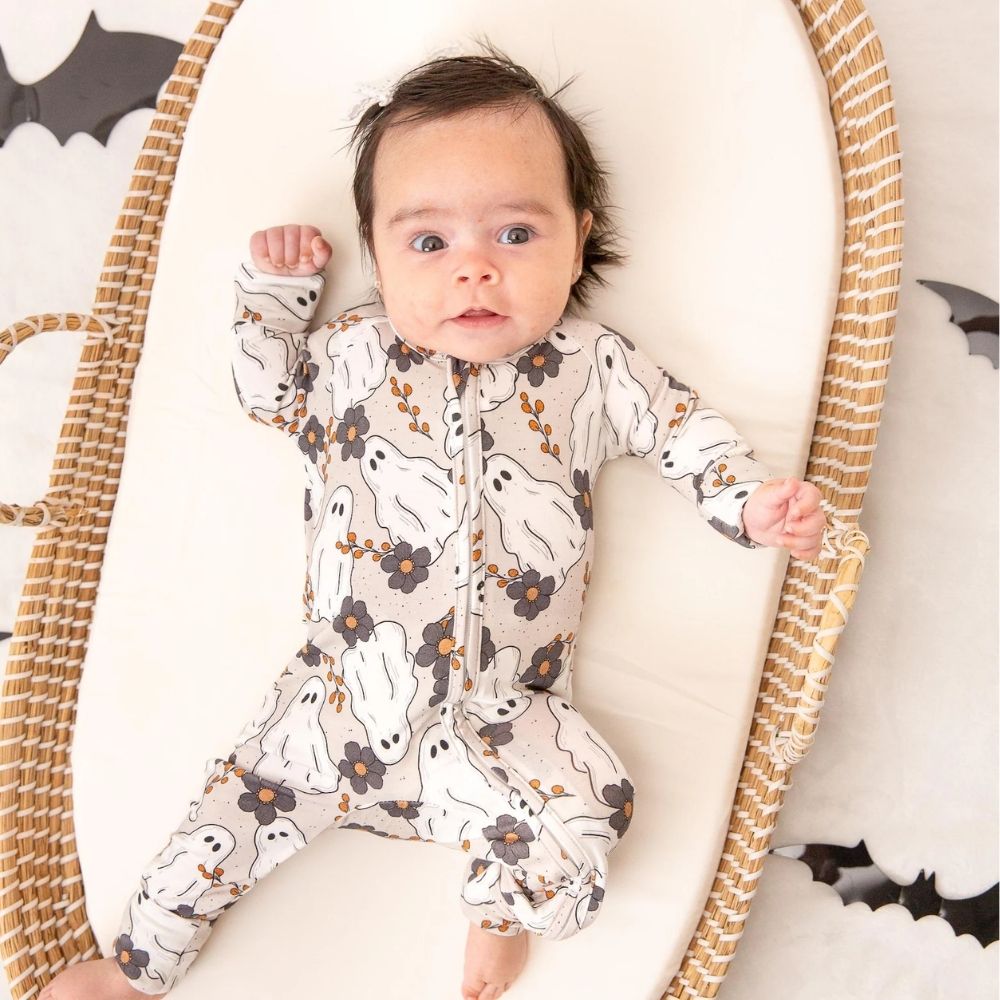 Ghost Floral Baby Convertible Zippy Romper, Halloween Romper Convertible For Baby BB0348