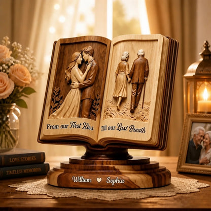 From Our First Kiss Till Our Last Breath Custom Couple Name Book Wooden Plaque, Personalized Wedding Wooden Block WD0807