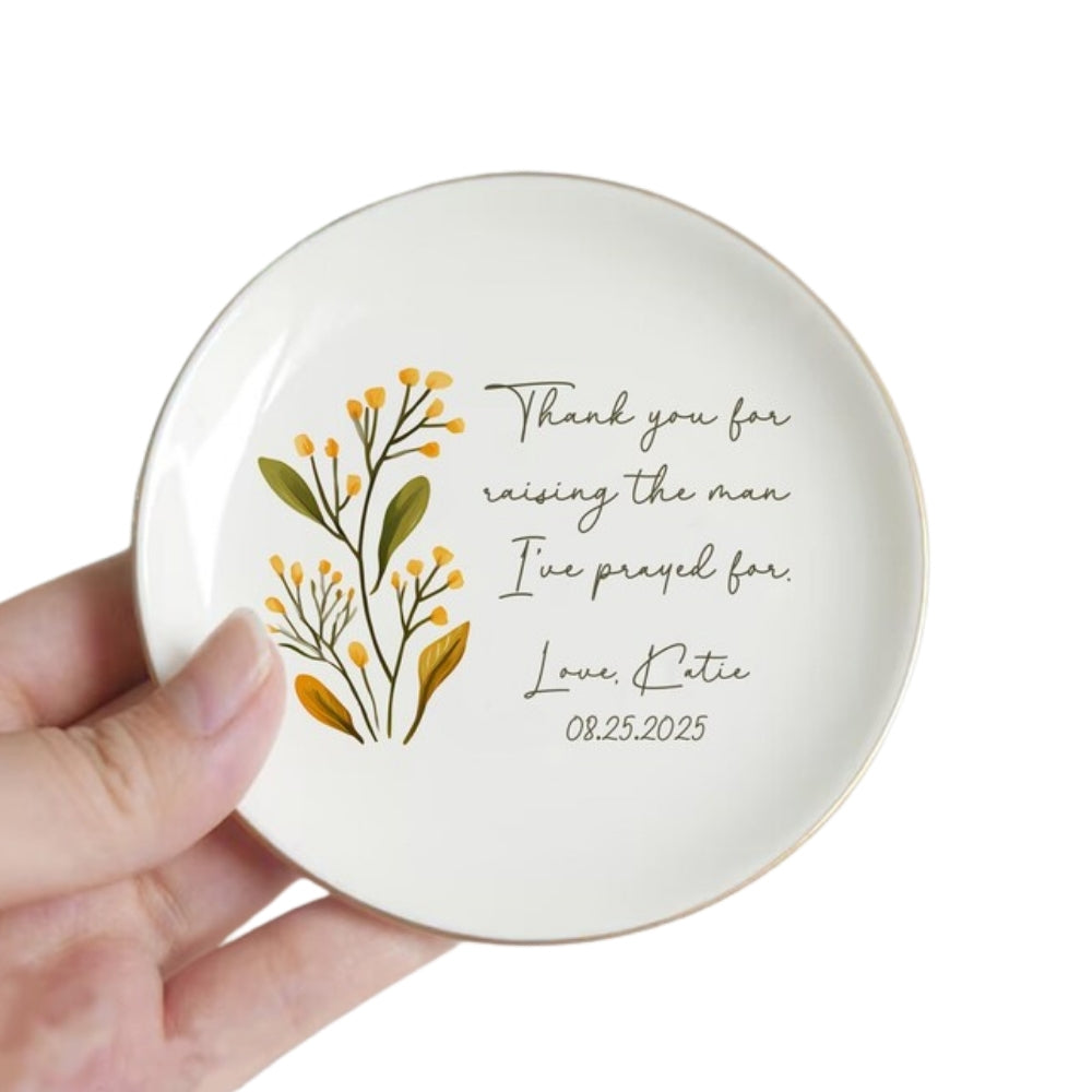 Thank You For Raising The Man I've Prayed For Custom Birth Month Flower Ring Dish For Mother Of The Groom, Personalized Mother Of The Groom Jewelry Dish From Daughter WD0158