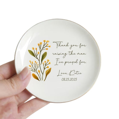 Thank You For Raising The Man I've Prayed For Custom Birth Month Flower Ring Dish For Mother Of The Groom, Personalized Mother Of The Groom Jewelry Dish From Daughter WD0158