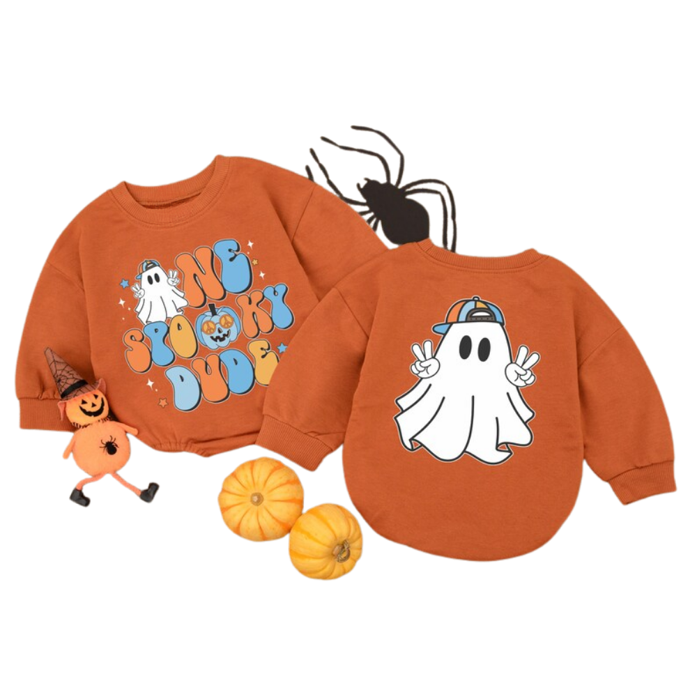 One Spooky Dude Halloween Ghost Birthday Baby Romper Sweatshirt, Halloween 1st Birthday Romper Sweatshirt BB0277
