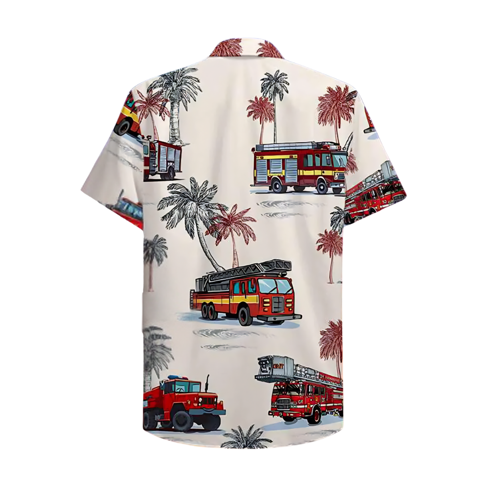 Tropical Firefighter Hawaiian Shirt For Men, Fire Truck Hawaiian Shirts For Fighter HE0295