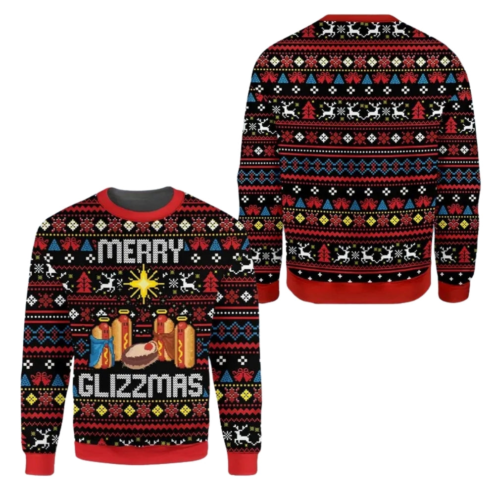 Merry Glizzmas Funny Hot Dog Christmas 3D Sweatshirt, Hot Dog Christmas Sweatshirt 2D1090