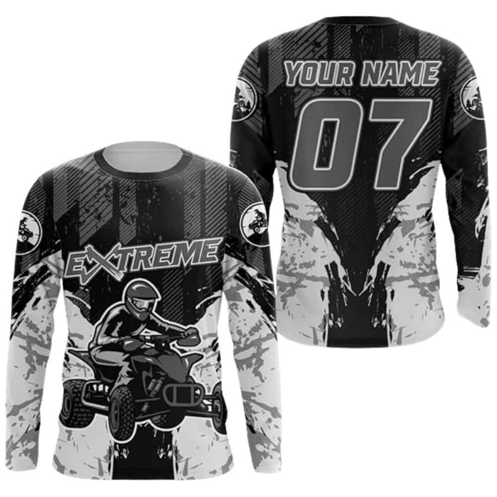 Custom ATV Racing Long Sleeve Jersey For Men Black Orange, Personalized ATV Dirt Bike Shirts MZ0082