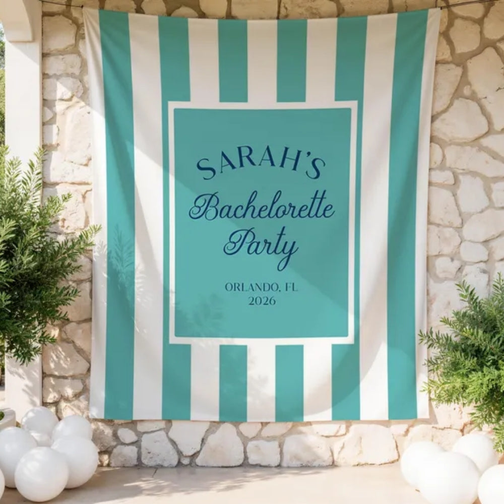 Personalized Bachelorette Blue Striped Banner, Custom Bachelorette Party Banner WD0419