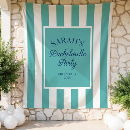 Personalized Bachelorette Blue Striped Banner, Custom Bachelorette Party Banner WD0419