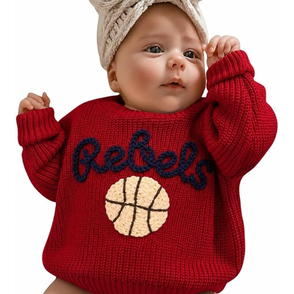 Custom Name Basketabll Baby Embroidered Knit Sweater, Custom Baby Basketaball Sweatshirt BB0779