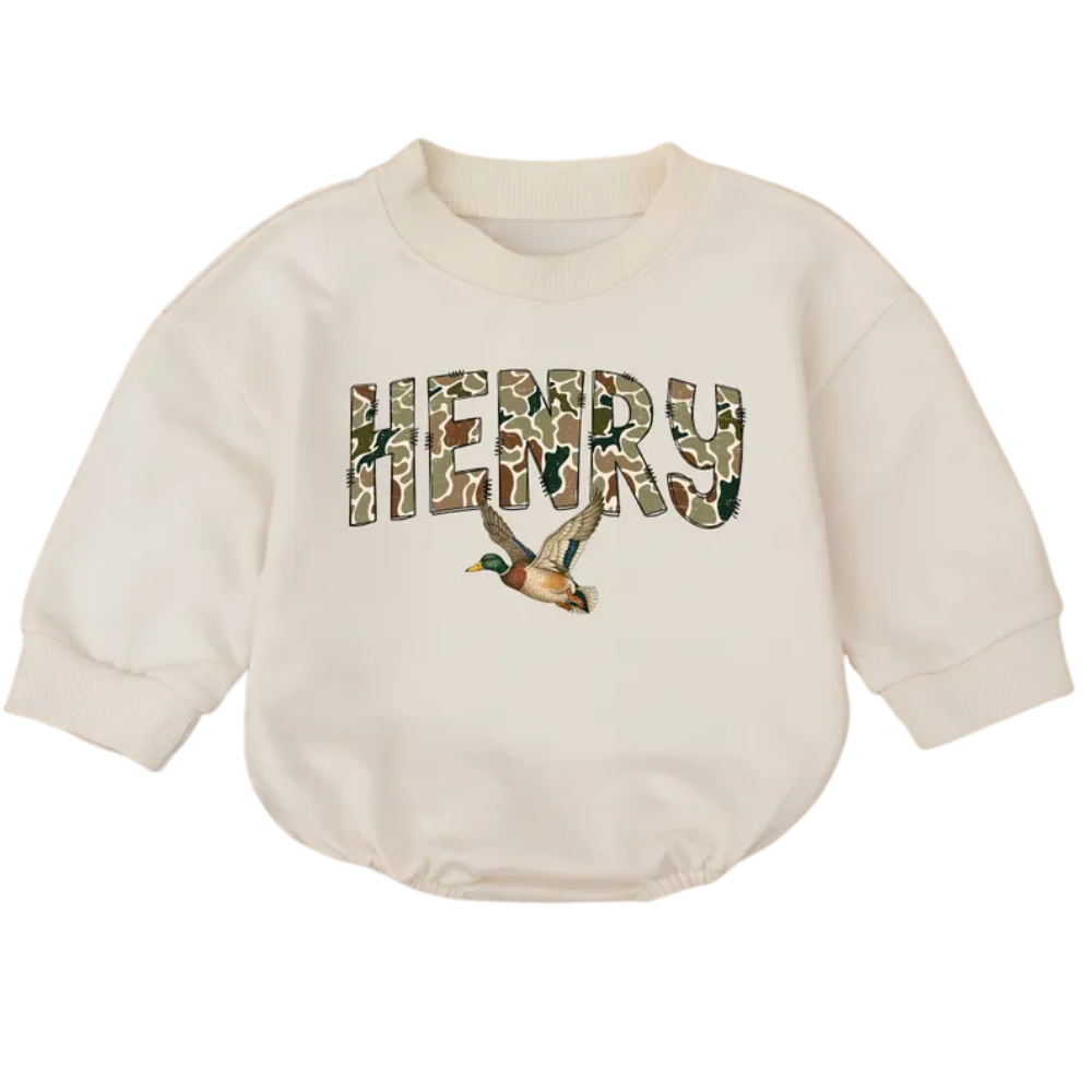 Personalized Mallard Duck Baby Romper Sweatshirt, Custom Duck Romper Sweatshirt Baby BB0557