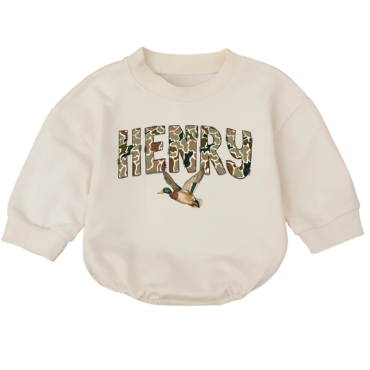 Personalized Mallard Duck Baby Romper Sweatshirt, Custom Duck Romper Sweatshirt Baby BB0557