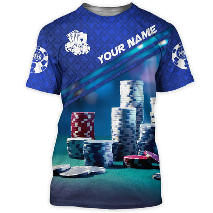 Personalized 3D Blue Poker Shirt, Unisex Poker Tshirt Men Women, Poker Player Uniform TO2294
