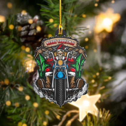 Merry Christmas Biker Acrylic Ornament for Him, Santa Claus Biker Ornament OO3687