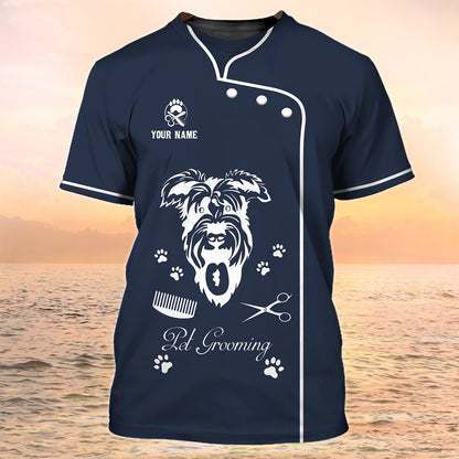 Grooming Apparel Am Dog Groomer Personalized Name 3D Tshirt Pet Grooming Salon Uniform TO2082