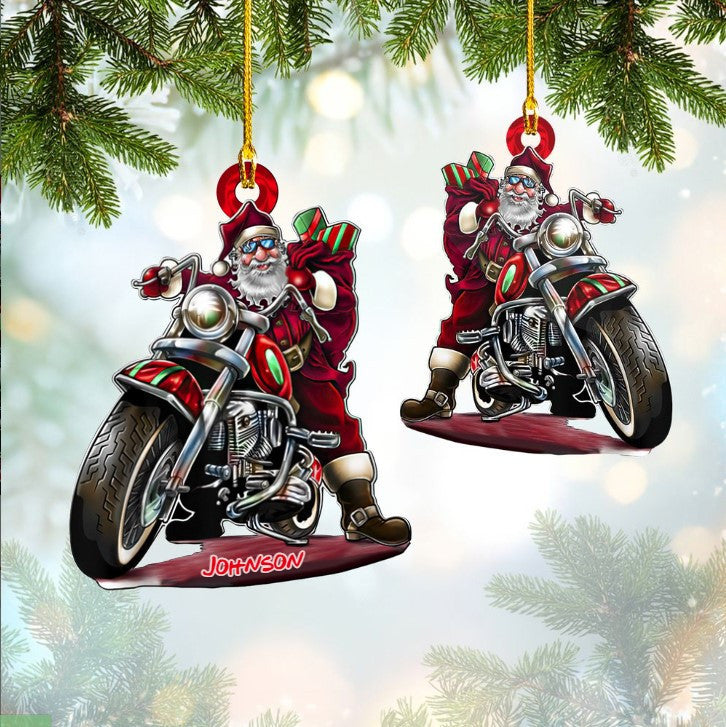 Personalized Funny Biker Santa Christmas Ornament Acrylic for Biker Lovers, Gift for Husband OO3644