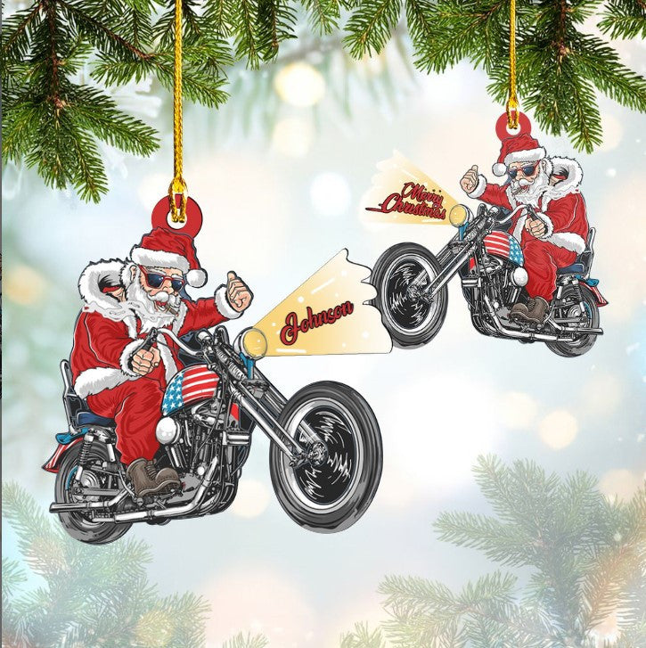 Personalized Funny Biker Santa Christmas Ornament Acrylic for Biker Lovers, Gift for Husband OO3644