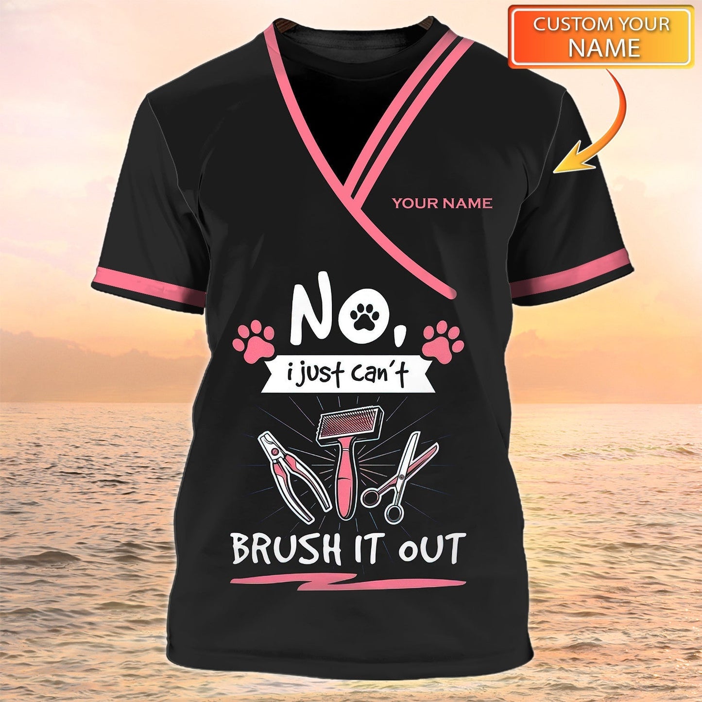 Pet Grooming Shirt Dog Groomer Custom Tshirt Grooming Uniform Black TO2096
