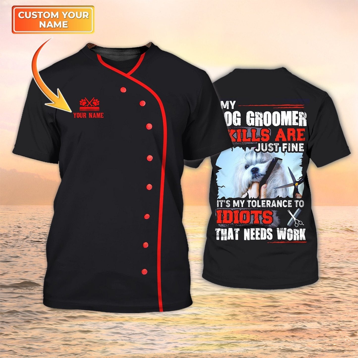 Dog Groomer Custom Shirts Grooming Uniform Salon Pet Personalized Name 3D Tshirt TO2100