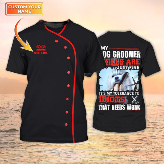 Dog Groomer Custom Shirts Grooming Uniform Salon Pet Personalized Name 3D Tshirt TO2100