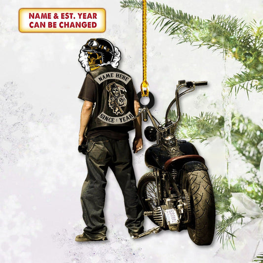 Personalized Biker Skull Name And Since Year Acrylic Ornament Biker Rider Acrylic Ornament OO3632