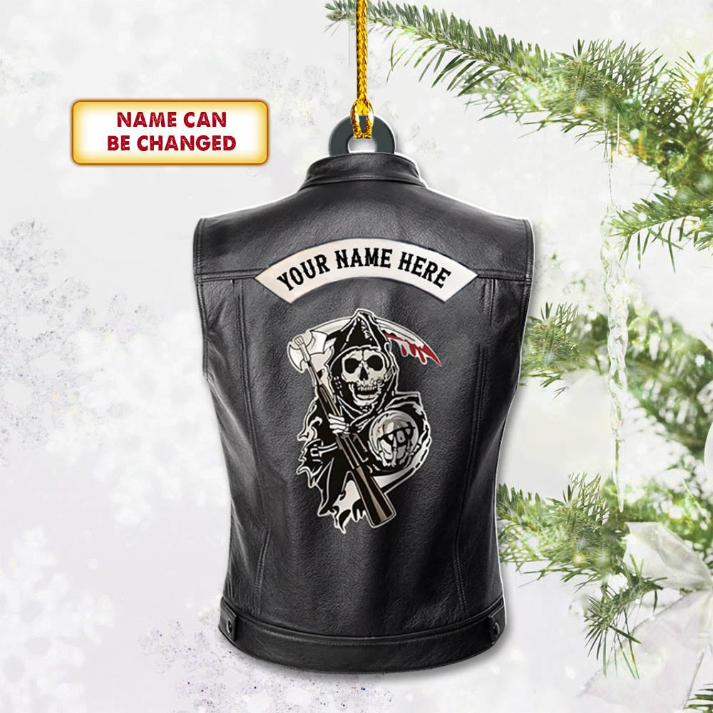 Personalized Biker Skull shape acrylic ornament, ornament, personalisation-Name-50 Biker Lover Ornament 2 Sides OO3630