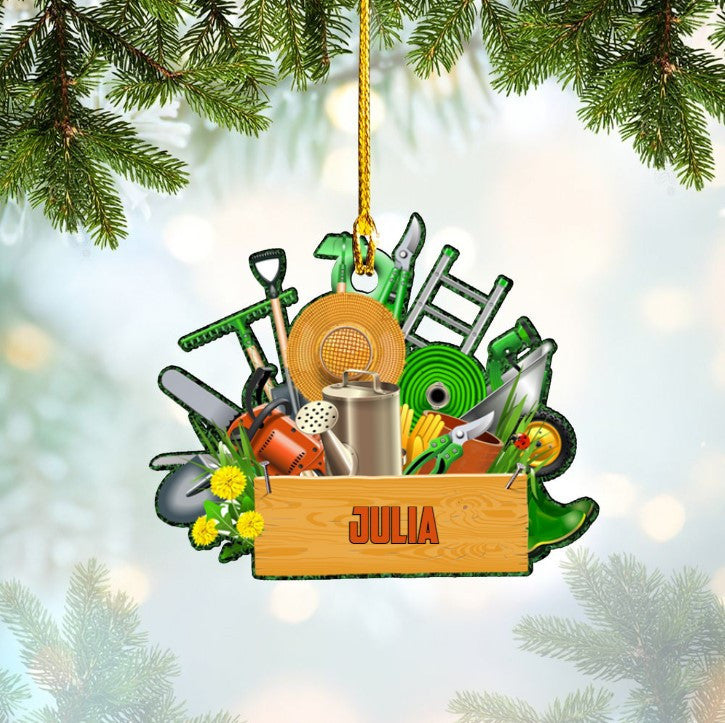 Personalized Garden Tool Ornament for Gardener, Custom Shaped Acrylic Garden Ornament OO3593