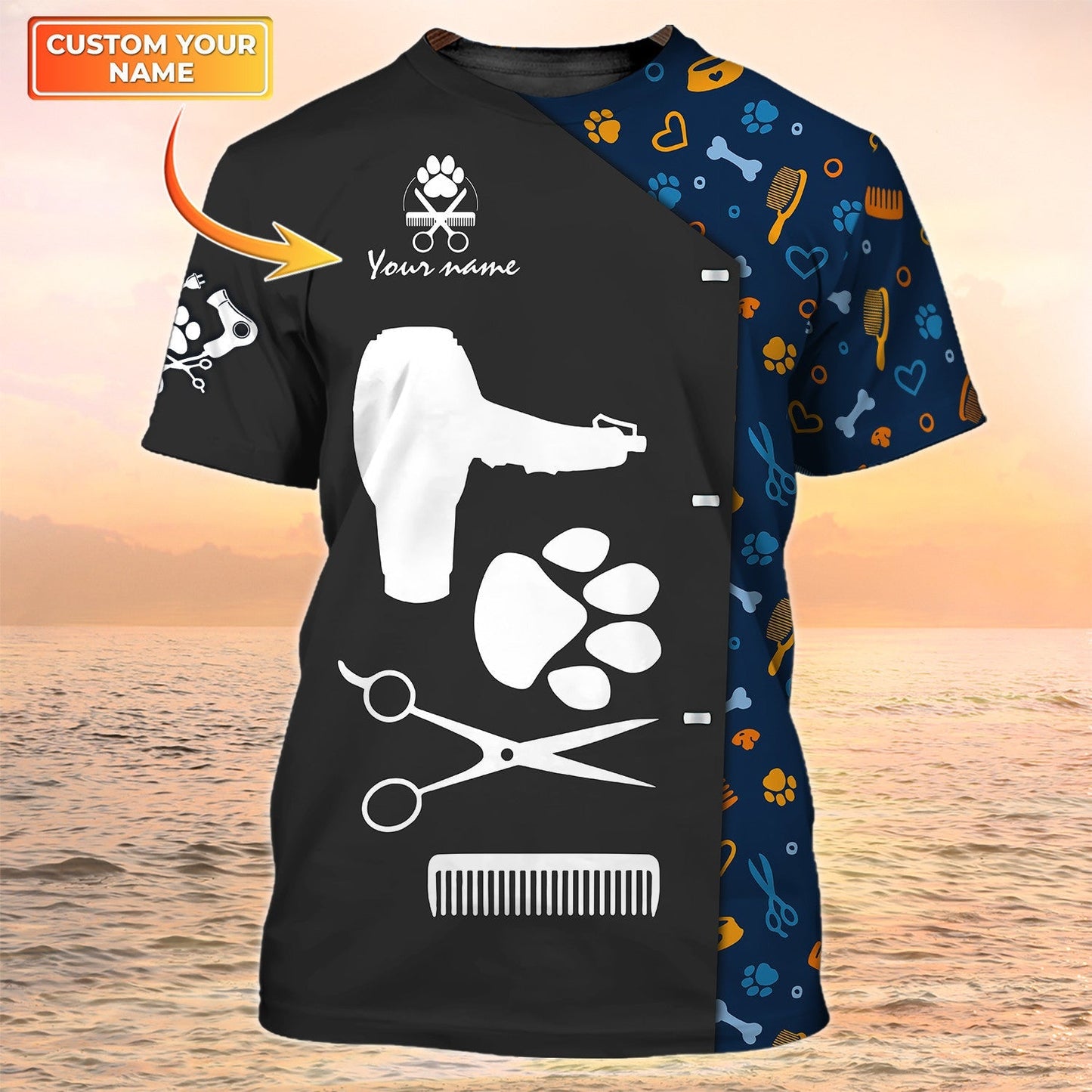 Paw Dog Groomer T Shirt Grooming Tools Custom Shirts Pet Salon Uniform TO2103