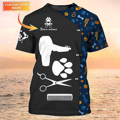 Paw Dog Groomer T Shirt Grooming Tools Custom Shirts Pet Salon Uniform TO2103