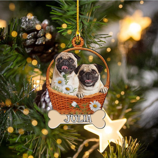 Pug in Basket Custom Shaped Acrylic Ornament for Pug Lover, Gift for Dogmom OO3566