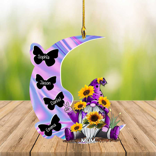 Personalized Mom & Grandma Gnome Ornament with Grandkids Sunflowers Customize Name Moon Shaped Ornament OO3555