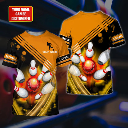 Customized With Name 3D All Over Printed Orange Bowling Shirt, Present To Bowling Lover TO1925