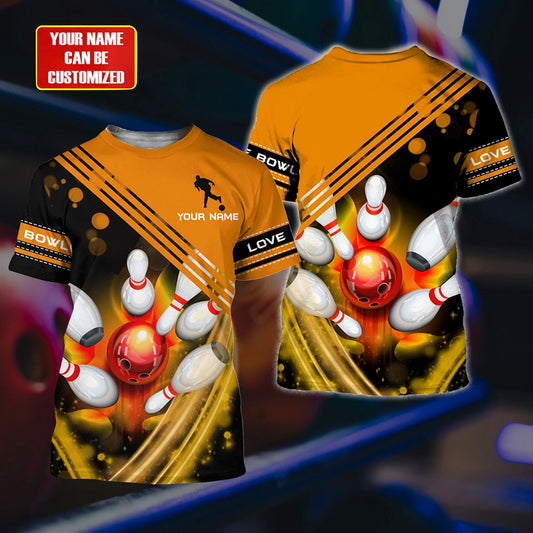 Customized With Name 3D All Over Printed Orange Bowling Shirt, Present To Bowling Lover TO1925